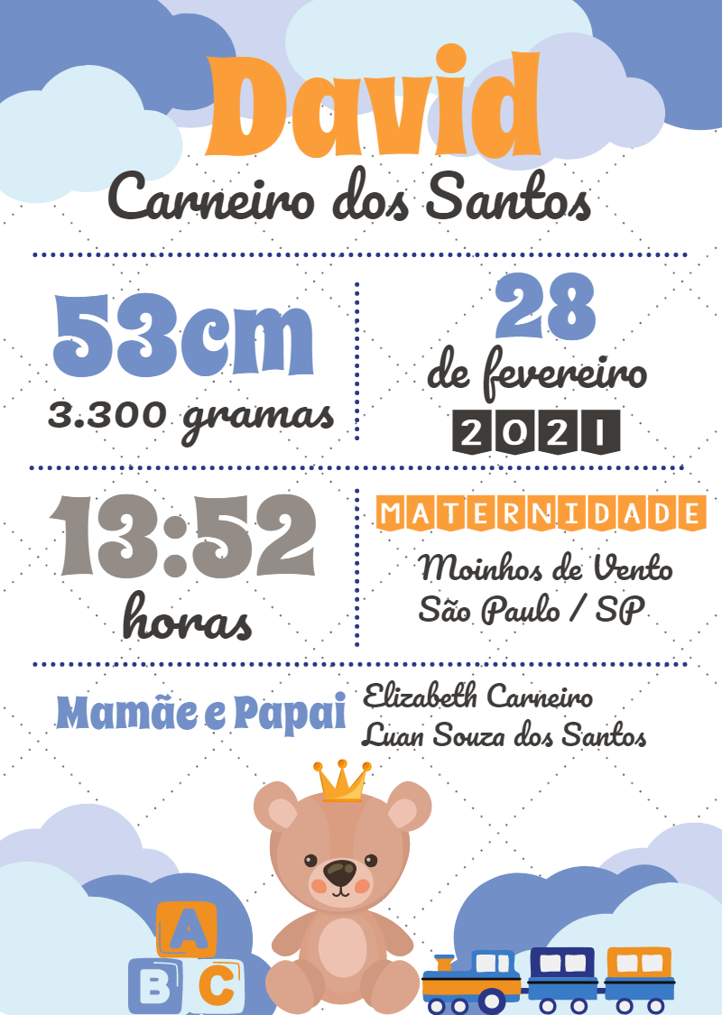 Quadro Nascimento Ursinho Príncipe para Editar Online Quadro Nascimento Ursinho Príncipe para Editar Online