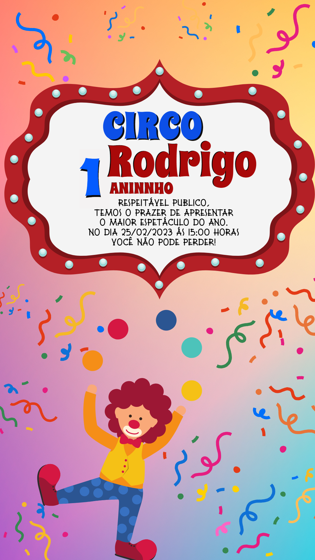 Convite de Aniversário Circo Colorido para Editar Online Convite de Aniversário Circo Colorido para Editar Online