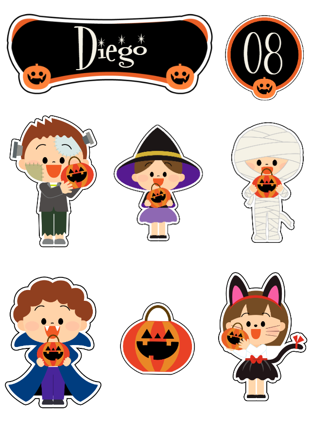 Topo de Bolo Halloween com Personagens para Editar e Imprimir Topo de Bolo Halloween com Personagens para Editar e Imprimir