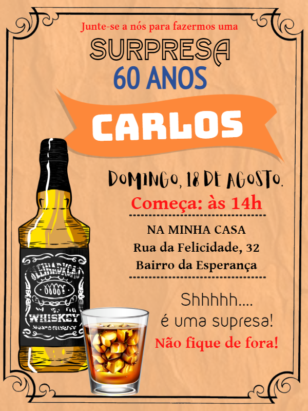 Convite Aniversário Tema Whisky para Editar Online Convite Aniversário Tema Whisky para Editar Online