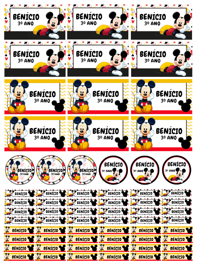 Kit de Etiquetas Escolares Mickey Mouse Editável Online Kit de Etiquetas Escolares Mickey Mouse Editável Online