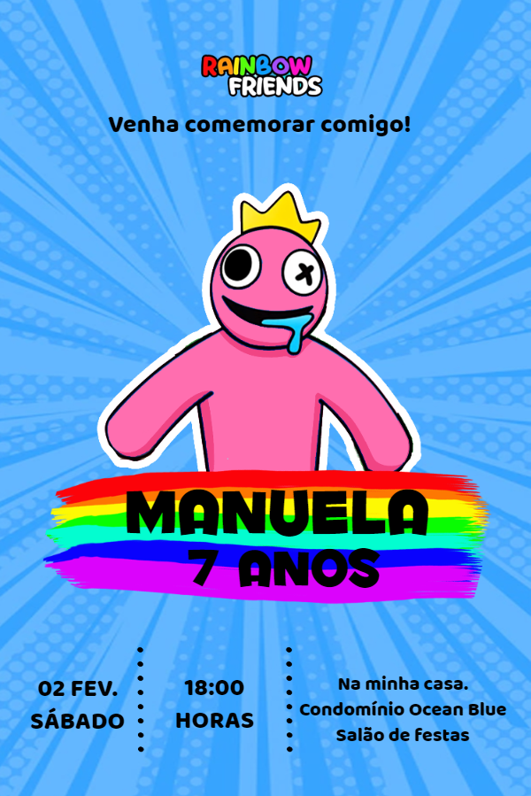 Convite de Aniversário Rainbow Friends Roblox para Editar Online Convite de Aniversário Rainbow Friends Roblox para Editar Online