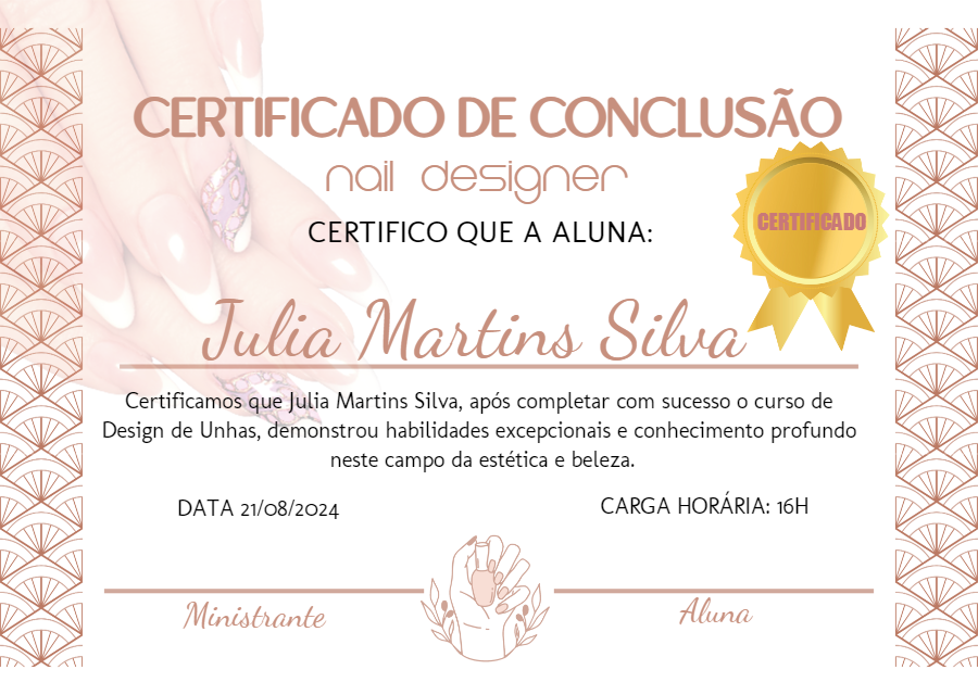 Certificado de Nail Designer Profissional para Editar Certificado de Nail Designer Profissional para Editar