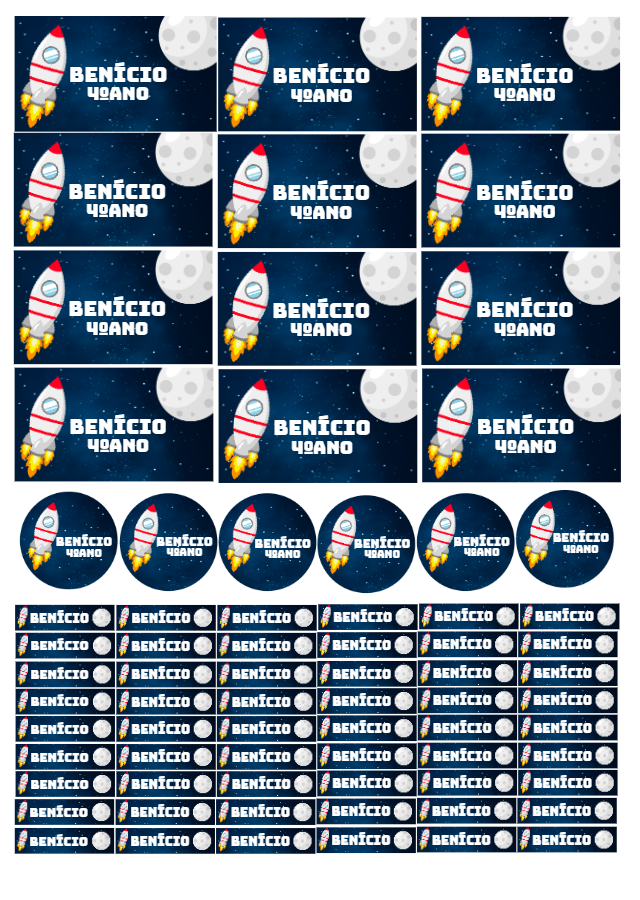Kit de Etiquetas Escolares Foguete Espacial Editável Online Kit de Etiquetas Escolares Foguete Espacial Editável Online