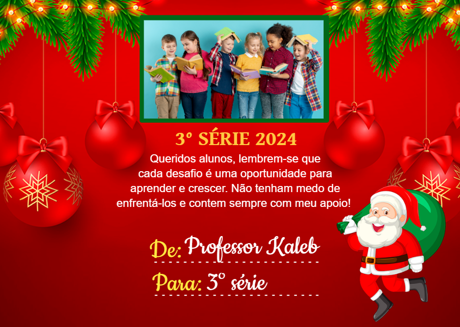 Cartão de Natal para Alunos com Foto para Editar Online Cartão de Natal para Alunos com Foto para Editar Online
