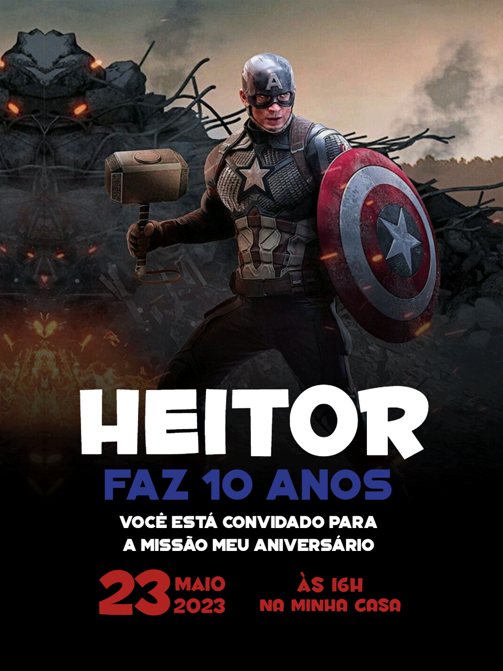 Convite de Aniversário Capitão América para Editar Online