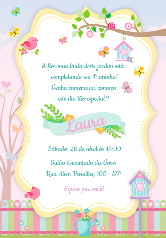 Convite Aniversário Jardim Encantado para Editar Online Convite Aniversário Jardim Encantado para Editar Online
