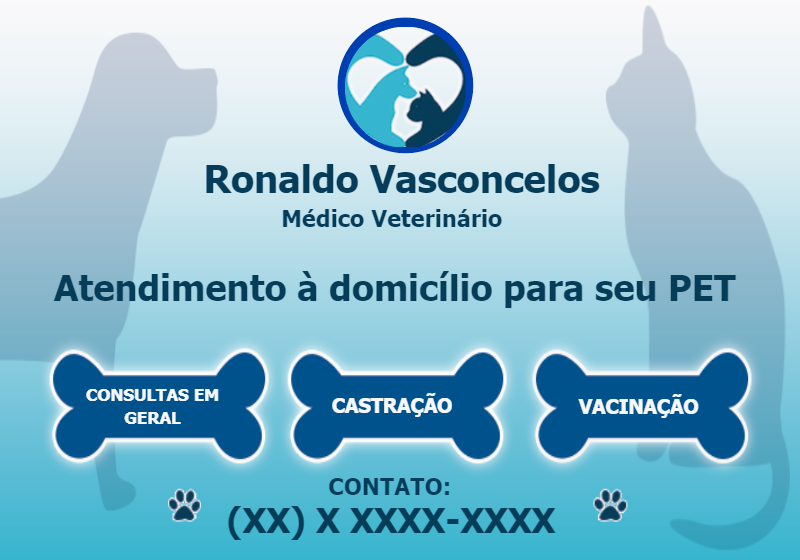 Cartão de Visita Veterinário Editável Online para Divulgação Cartão de Visita Veterinário Editável Online para Divulgação