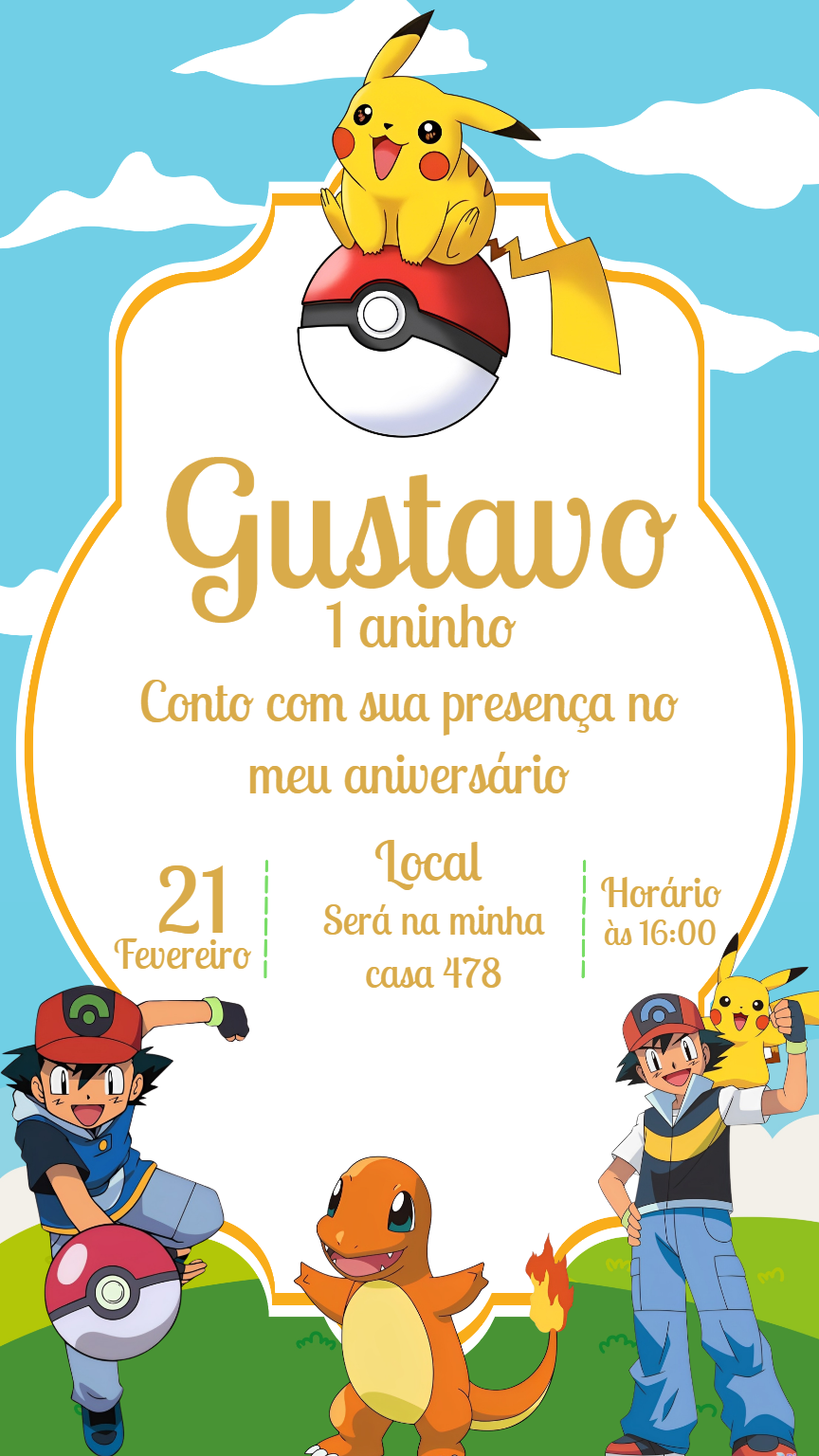 Convite de Aniversário Pokémon com Pikachu para Editar Online Convite de Aniversário Pokémon com Pikachu para Editar Online