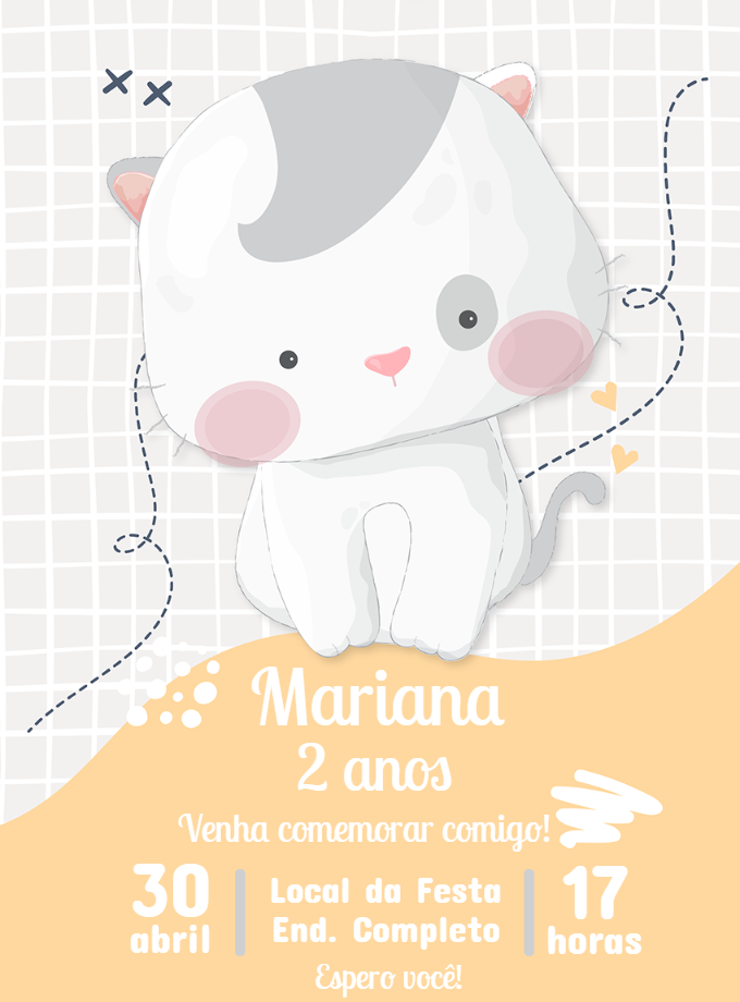 Convite Aniversário Gatinho Fofo para Editar Online Convite Aniversário Gatinho Fofo para Editar Online