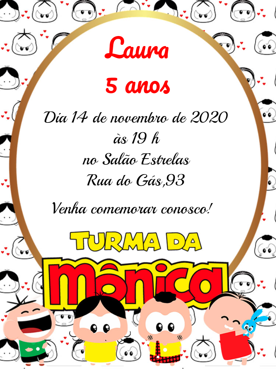 Convite Aniversário Turma da Mônica Toy para Editar Online Convite Aniversário Turma da Mônica Toy para Editar Online