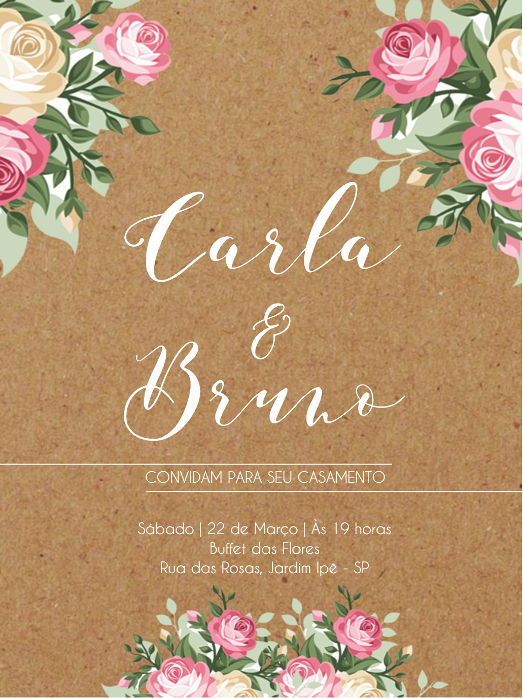 Convite de Casamento Rústico Floral para Editar Online Convite de Casamento Rústico Floral para Editar Online