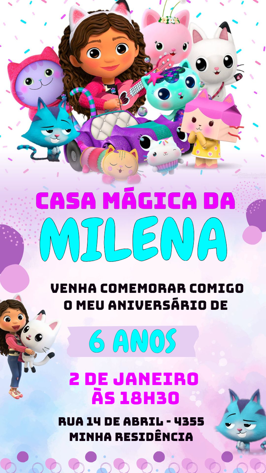 Convite Aniversário Casa Mágica da Gabby para Editar Online Convite Aniversário Casa Mágica da Gabby para Editar Online
