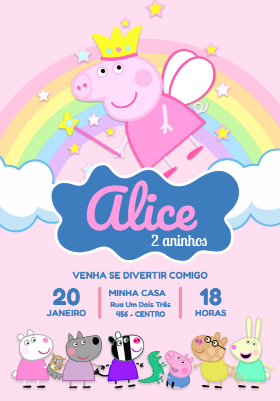 Convite Aniversário Peppa Pig Fada para Editar Online Convite Aniversário Peppa Pig Fada para Editar Online