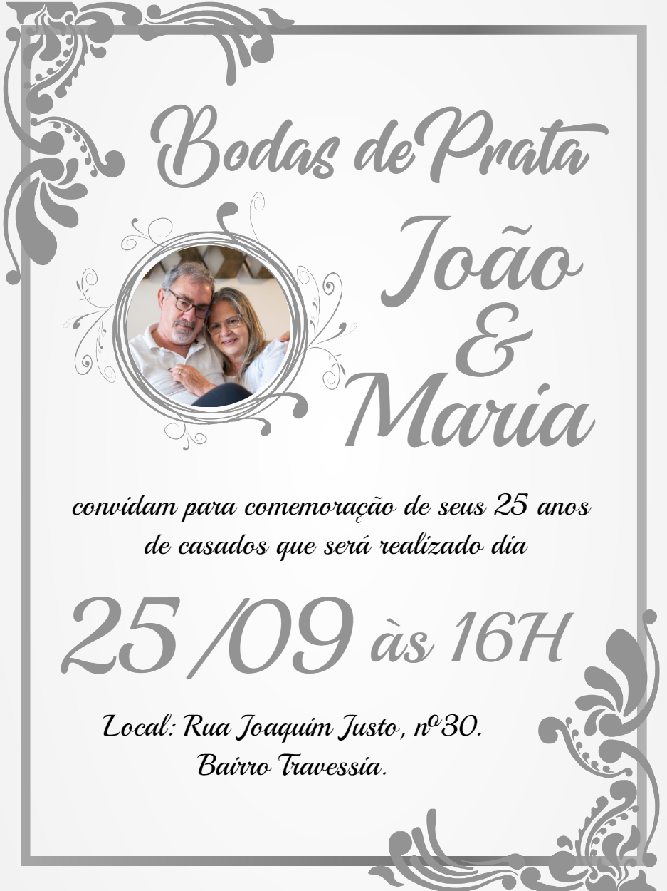 Convite Bodas de Prata com Foto para Editar Online Convite Bodas de Prata com Foto para Editar Online
