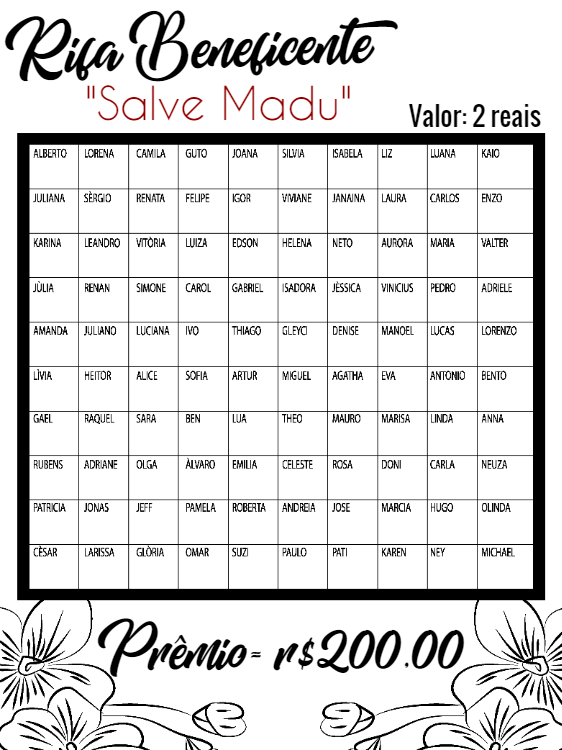 Cartela de Rifa Beneficente Editável para Imprimir Online Cartela de Rifa Beneficente Editável para Imprimir Online