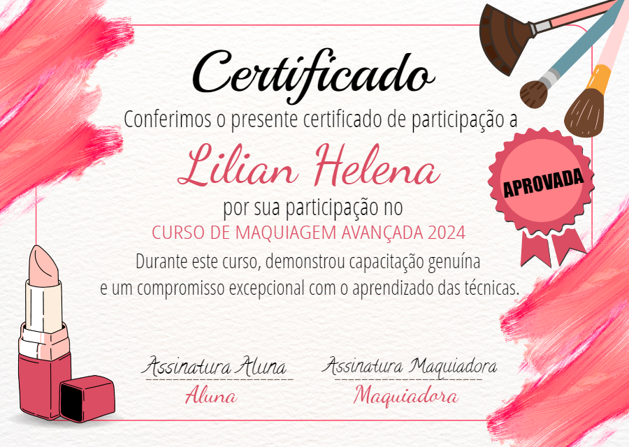 Certificado de Maquiagem Profissional Editável Online Certificado de Maquiagem Profissional Editável Online