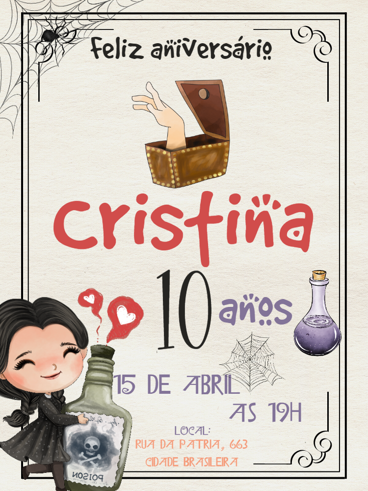 Convite Aniversário Wandinha Addams para Editar Online Convite Aniversário Wandinha Addams para Editar Online