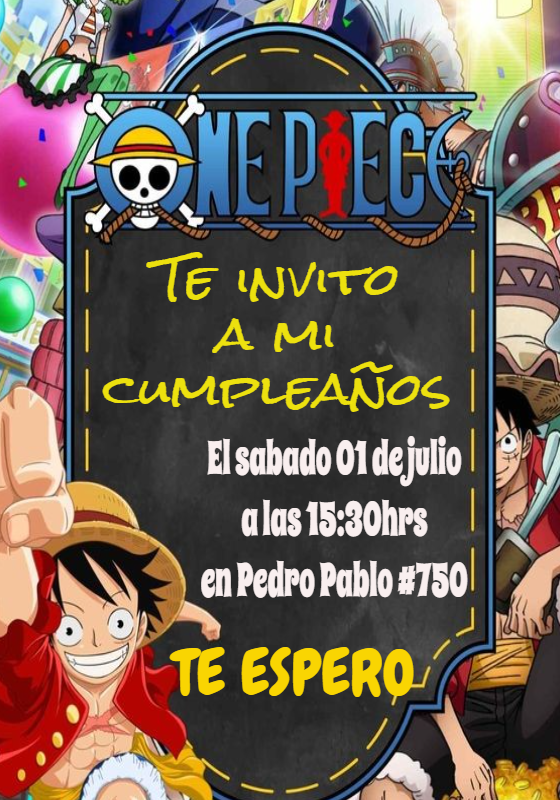 Invitación de Cumpleaños One Piece con Luffy para Editar Online Invitación de Cumpleaños One Piece con Luffy para Editar Online
