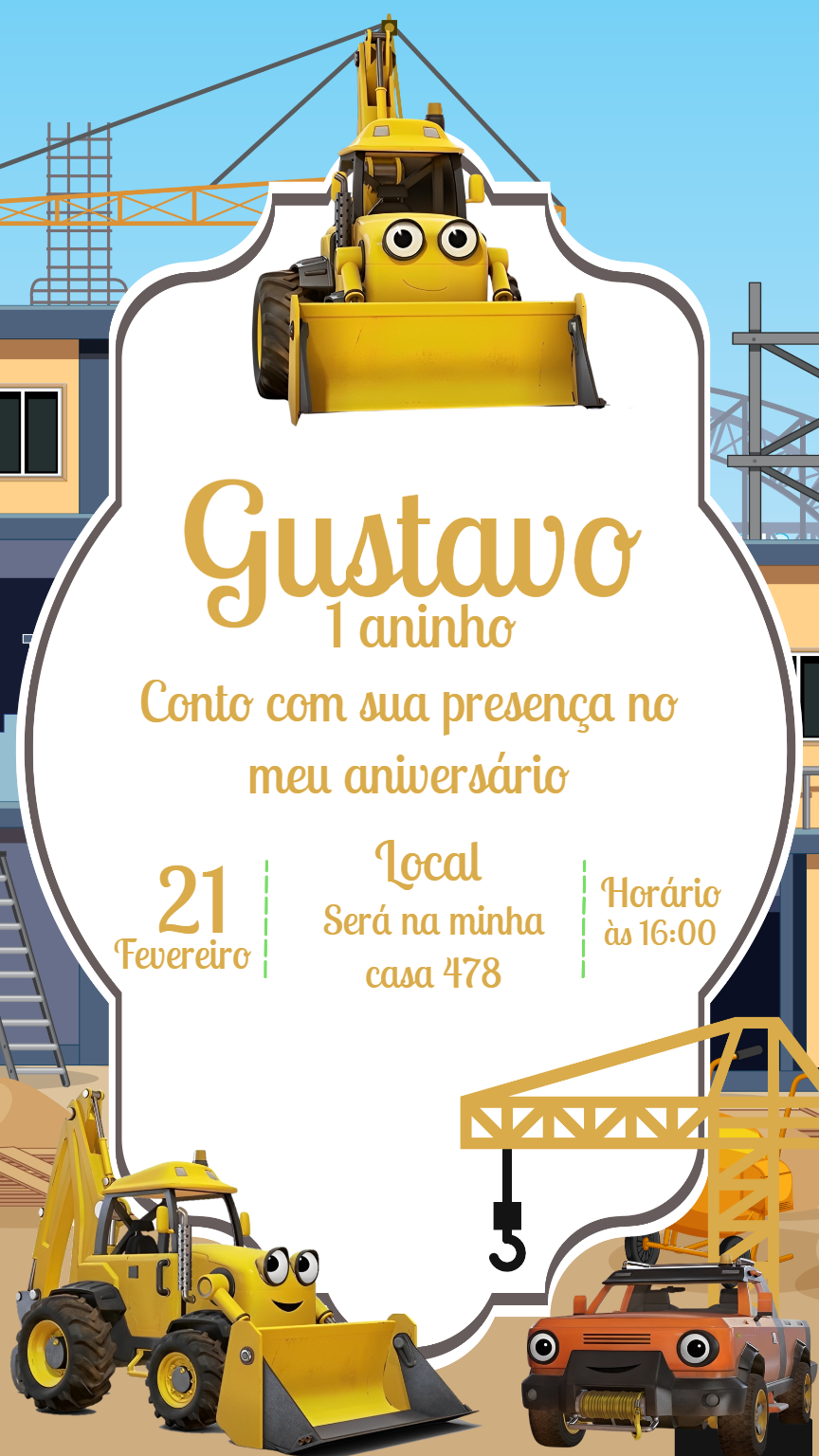 Convite Aniversário Trator e Construção para Editar Online Convite Aniversário Trator e Construção para Editar Online