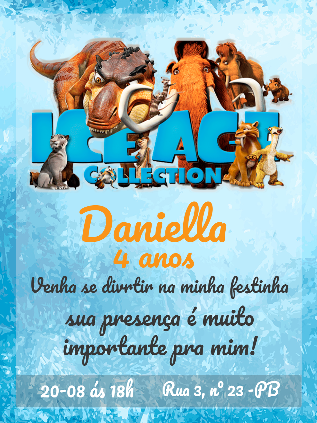 Convite Aniversário A Era do Gelo com Personagens para Editar Convite Aniversário A Era do Gelo com Personagens para Editar