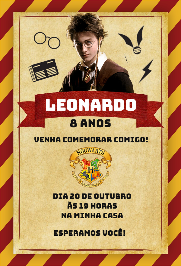 Convite de Aniversário Harry Potter para Editar Online Convite de Aniversário Harry Potter para Editar Online