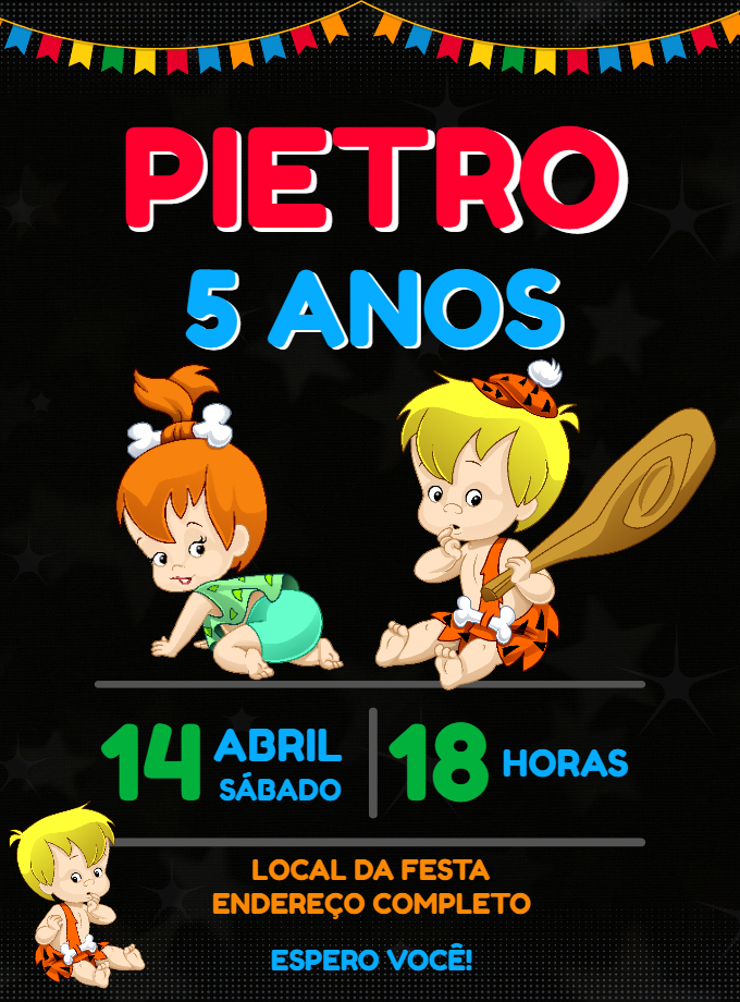 Convite de Aniversário Bambam e Pedrita para Editar Online Convite de Aniversário Bambam e Pedrita para Editar Online