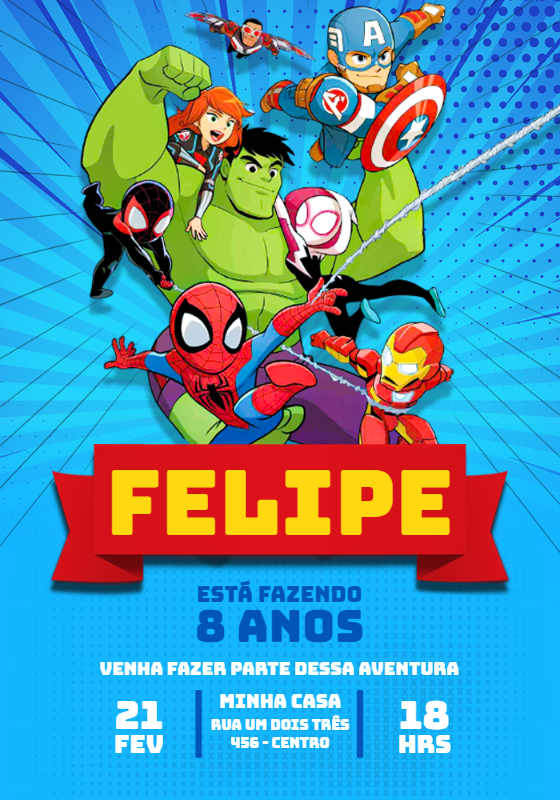 Convite Aniversário Heróis Marvel para Editar Online Convite Aniversário Heróis Marvel para Editar Online