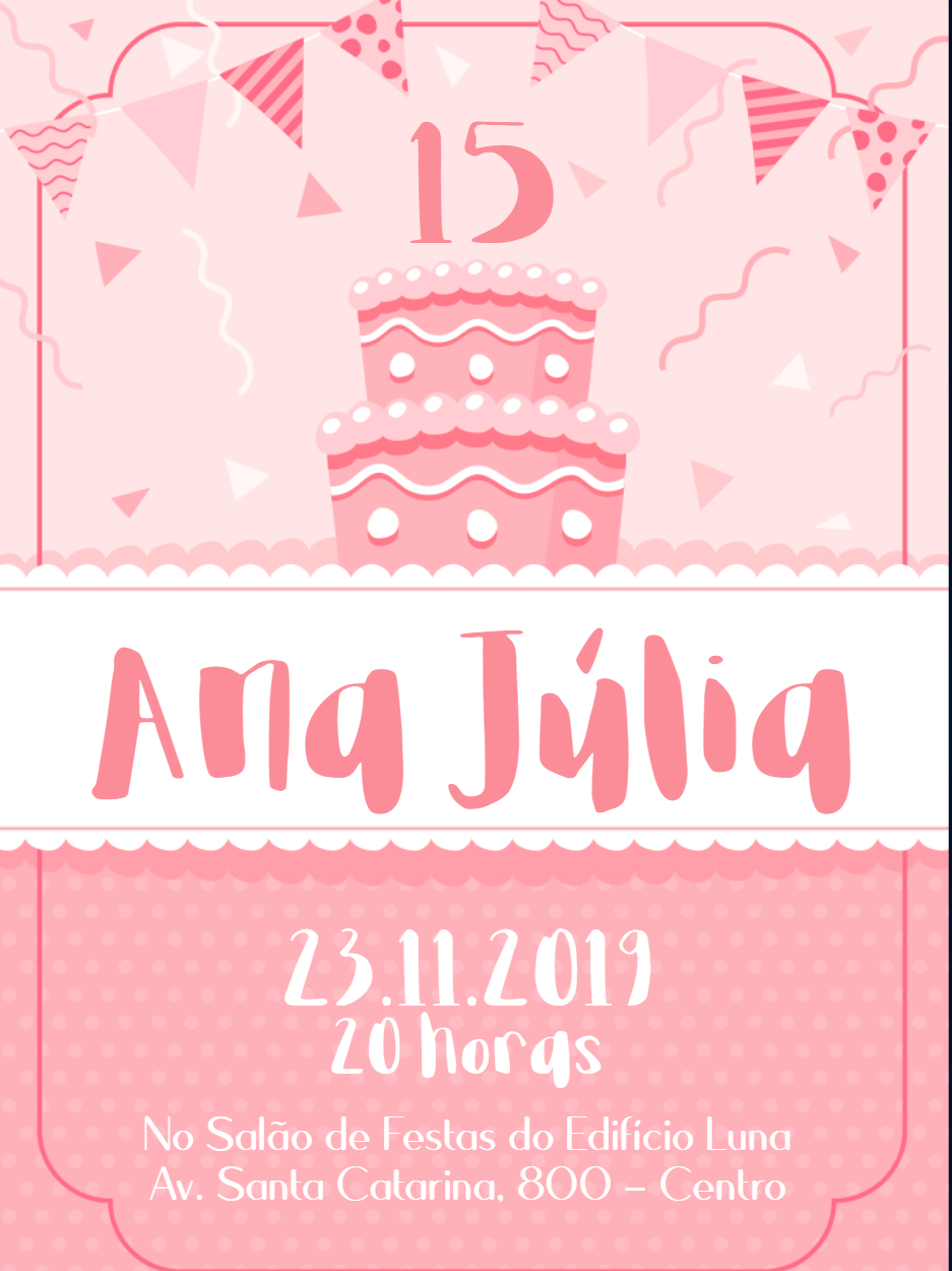 Convite de 15 Anos Rosa com Bolo para Editar Online Convite de 15 Anos Rosa com Bolo para Editar Online