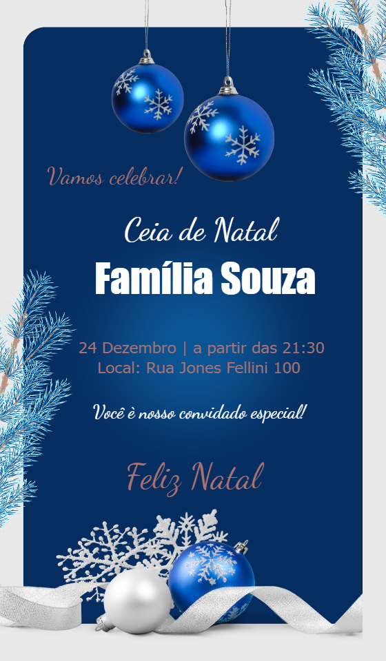Convite de Natal Azul e Prata para Editar Online Convite de Natal Azul e Prata para Editar Online