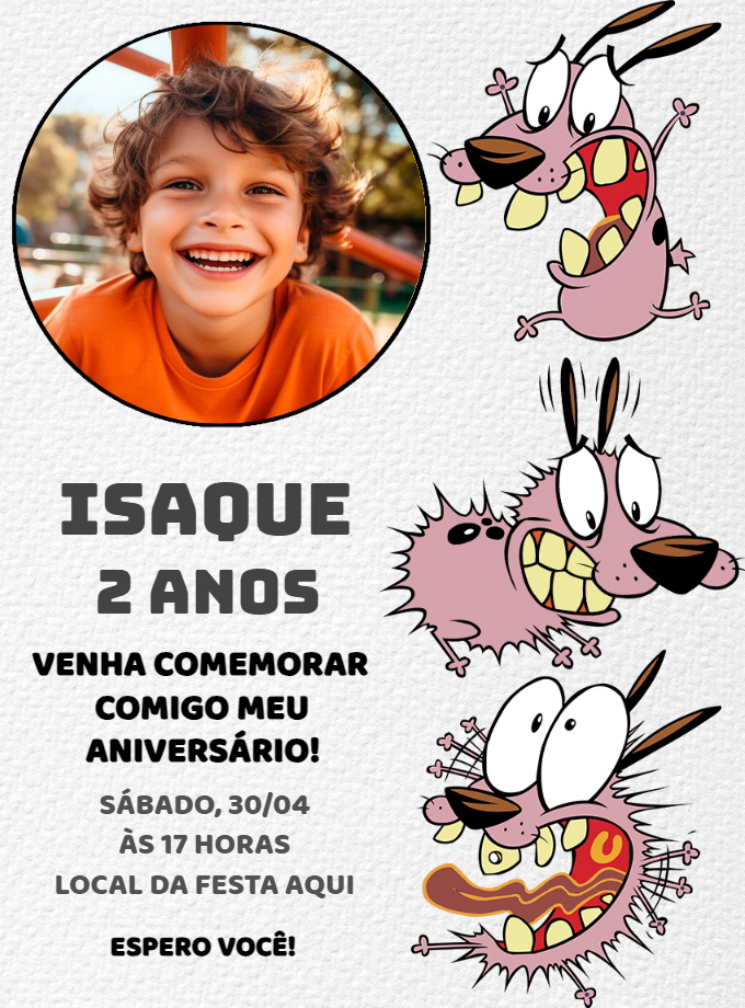 Convite Aniversário Coragem o Cão Covarde com Foto para Editar Convite Aniversário Coragem o Cão Covarde com Foto para Editar