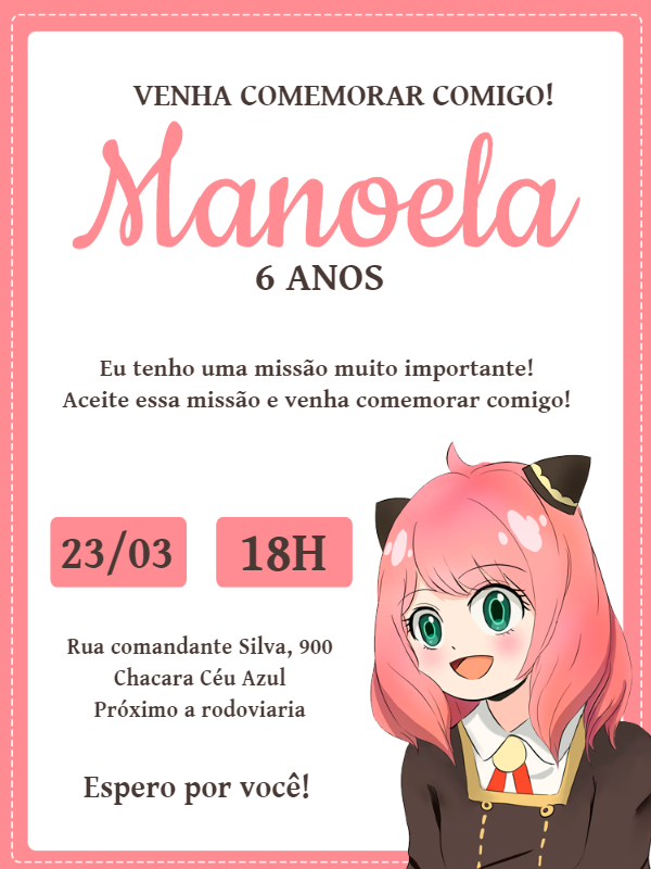 Convite de Aniversário Spy x Family com Anya para Editar Online Convite de Aniversário Spy x Family com Anya para Editar Online