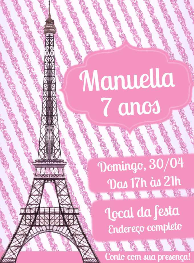 Convite Aniversário Paris Torre Eiffel para Editar Online Convite Aniversário Paris Torre Eiffel para Editar Online