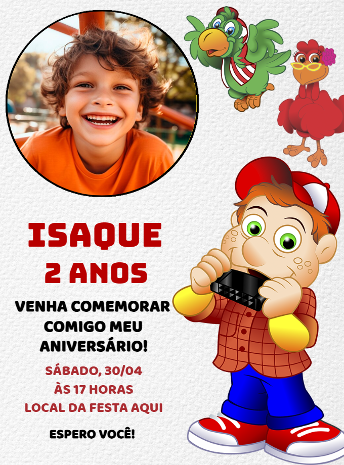 Convite Aniversário Cocoricó com Foto para Editar Online Convite Aniversário Cocoricó com Foto para Editar Online