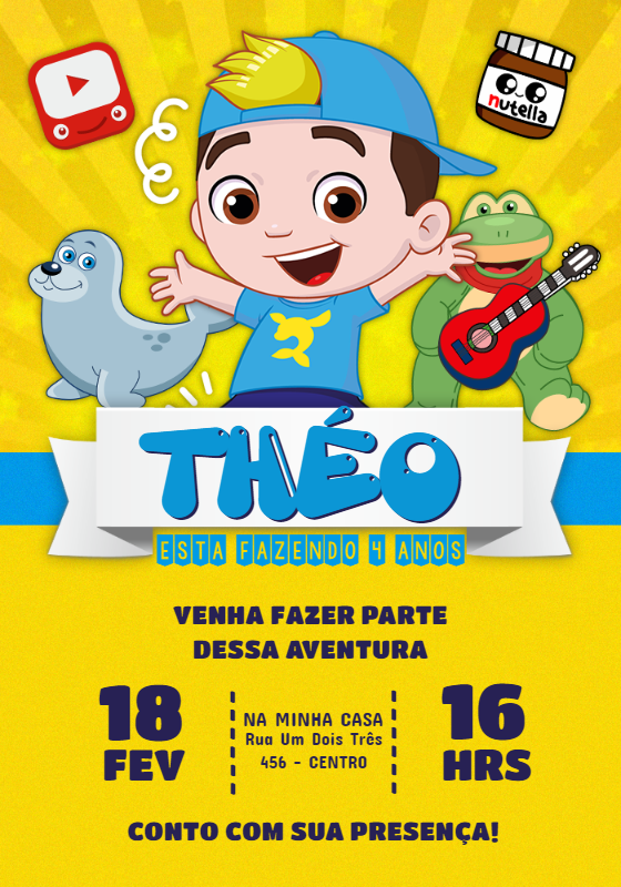 Convite de Aniversário Youtuber Aventureiro para Editar Online