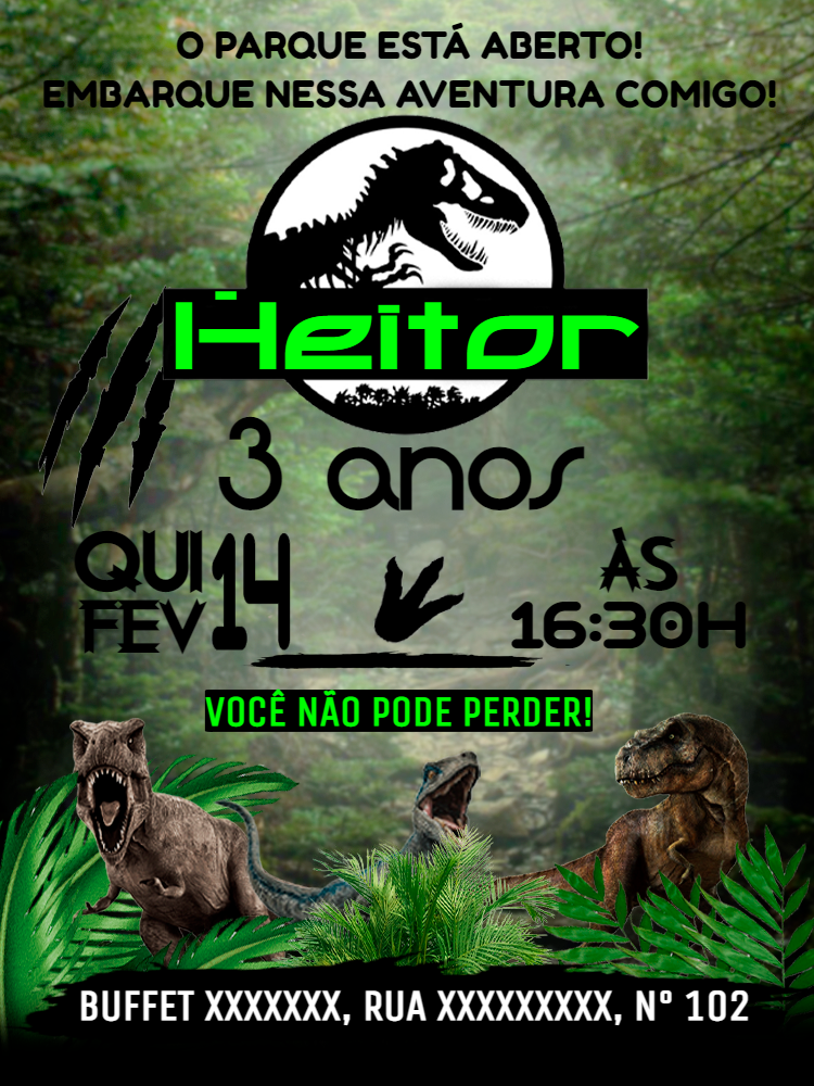 Convite de Aniversário Dinossauros Editável Online Convite de Aniversário Dinossauros Editável Online