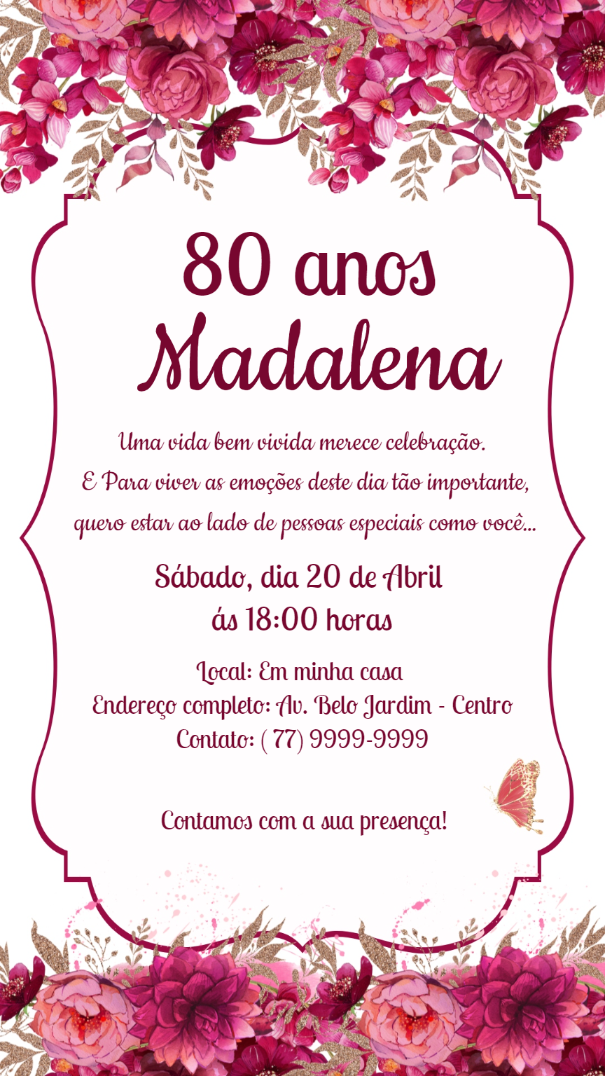 Convite de Aniversário Adulto Floral Elegante para Editar Online Convite de Aniversário Adulto Floral Elegante para Editar Online
