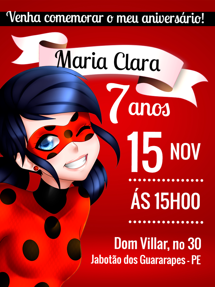 Convite de Aniversário Lady Bug Miraculous para Editar Online Convite de Aniversário Lady Bug Miraculous para Editar Online