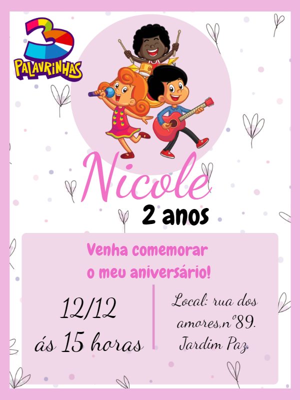 Convite de Aniversário 3 Palavrinhas para Editar Online Convite de Aniversário 3 Palavrinhas para Editar Online