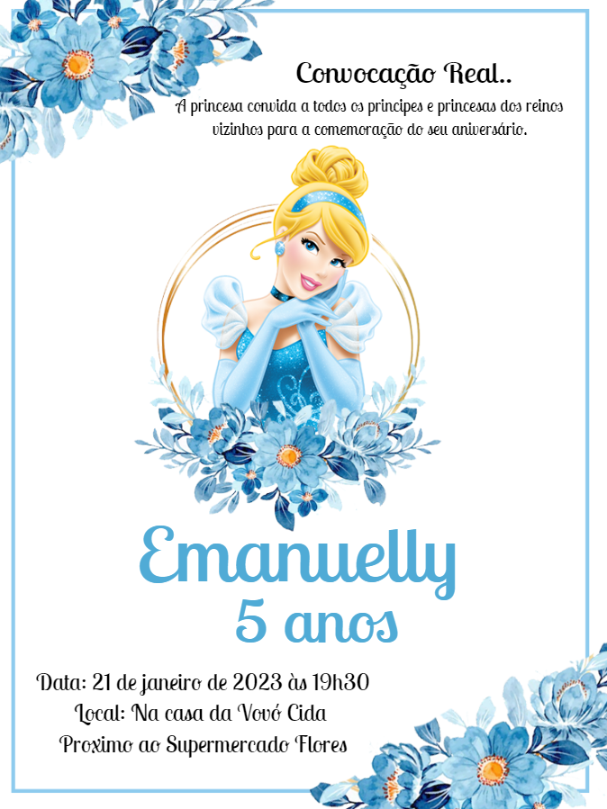Convite Aniversário Cinderela Princesa para Editar Online