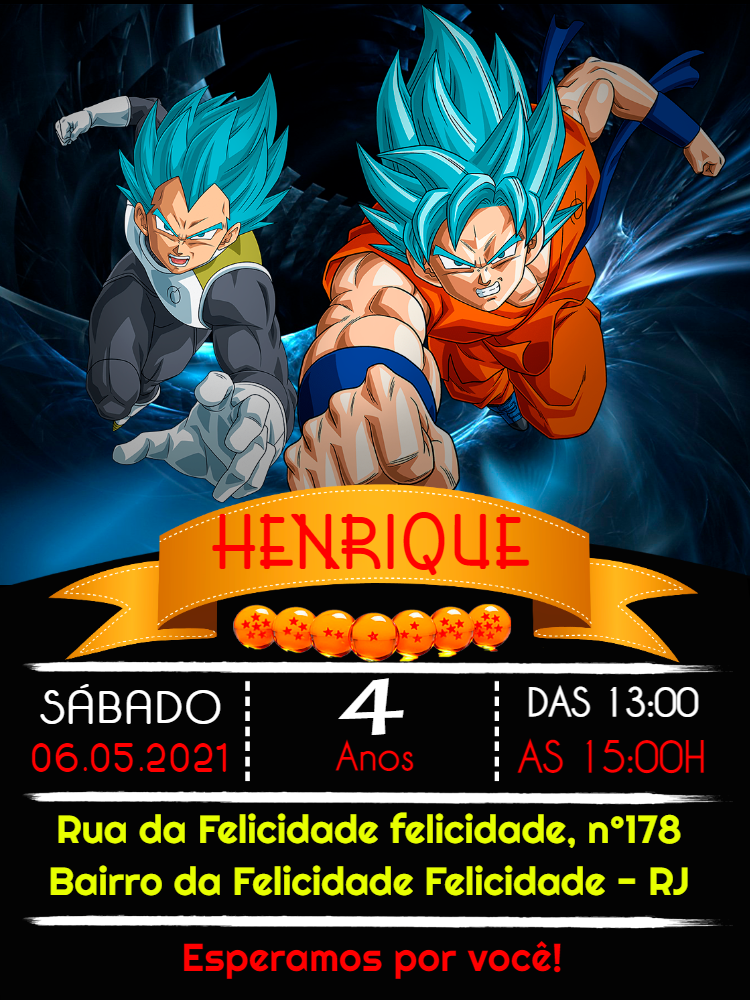 Convite Aniversário Dragon Ball com Goku e Vegeta para Editar Convite Aniversário Dragon Ball com Goku e Vegeta para Editar