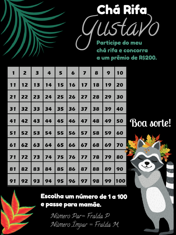 Chá Rifa Guaxinim Editável Online para Enviar Chá Rifa Guaxinim Editável Online para Enviar