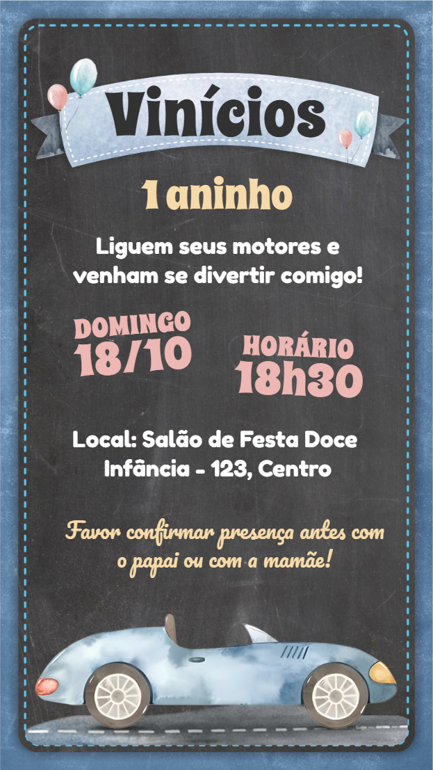 Convite de Aniversário Carrinho Clássico para Editar Online Convite de Aniversário Carrinho Clássico para Editar Online