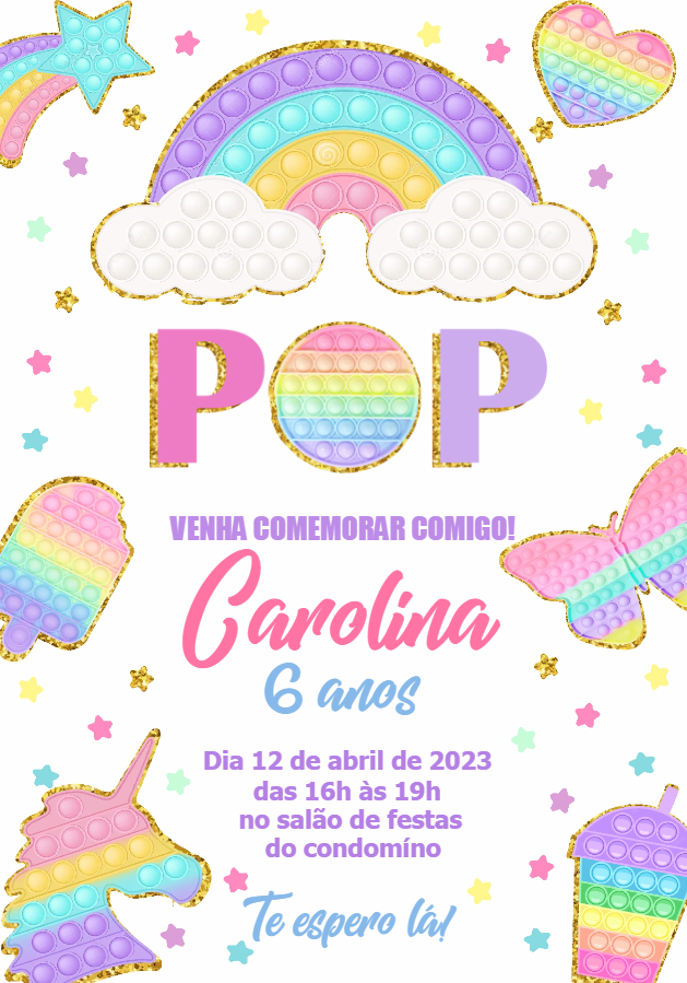 Convite de Aniversário Pop It Candy Color para Editar Online Convite de Aniversário Pop It Candy Color para Editar Online