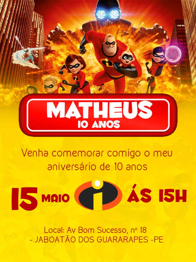 Convite de Aniversário Os Incríveis para Editar Online Convite de Aniversário Os Incríveis para Editar Online