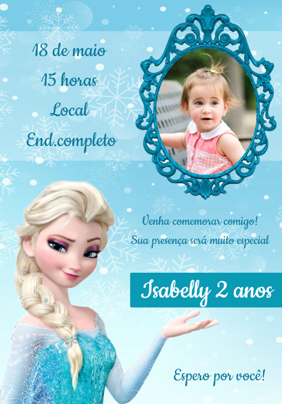 Convite Aniversário Frozen com Foto para Editar Online Convite Aniversário Frozen com Foto para Editar Online