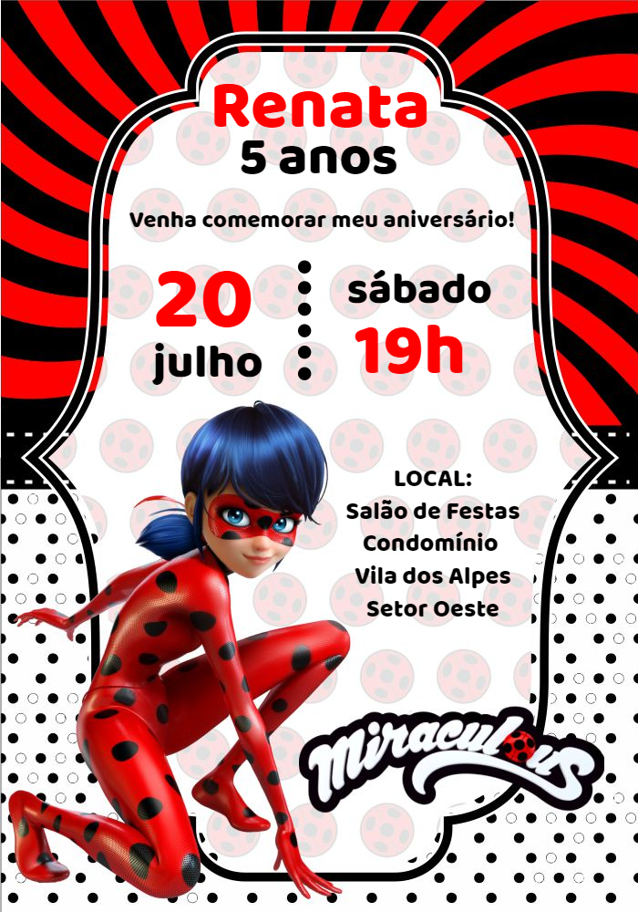 Convite de Aniversário Miraculous Ladybug para Editar Online Convite de Aniversário Miraculous Ladybug para Editar Online