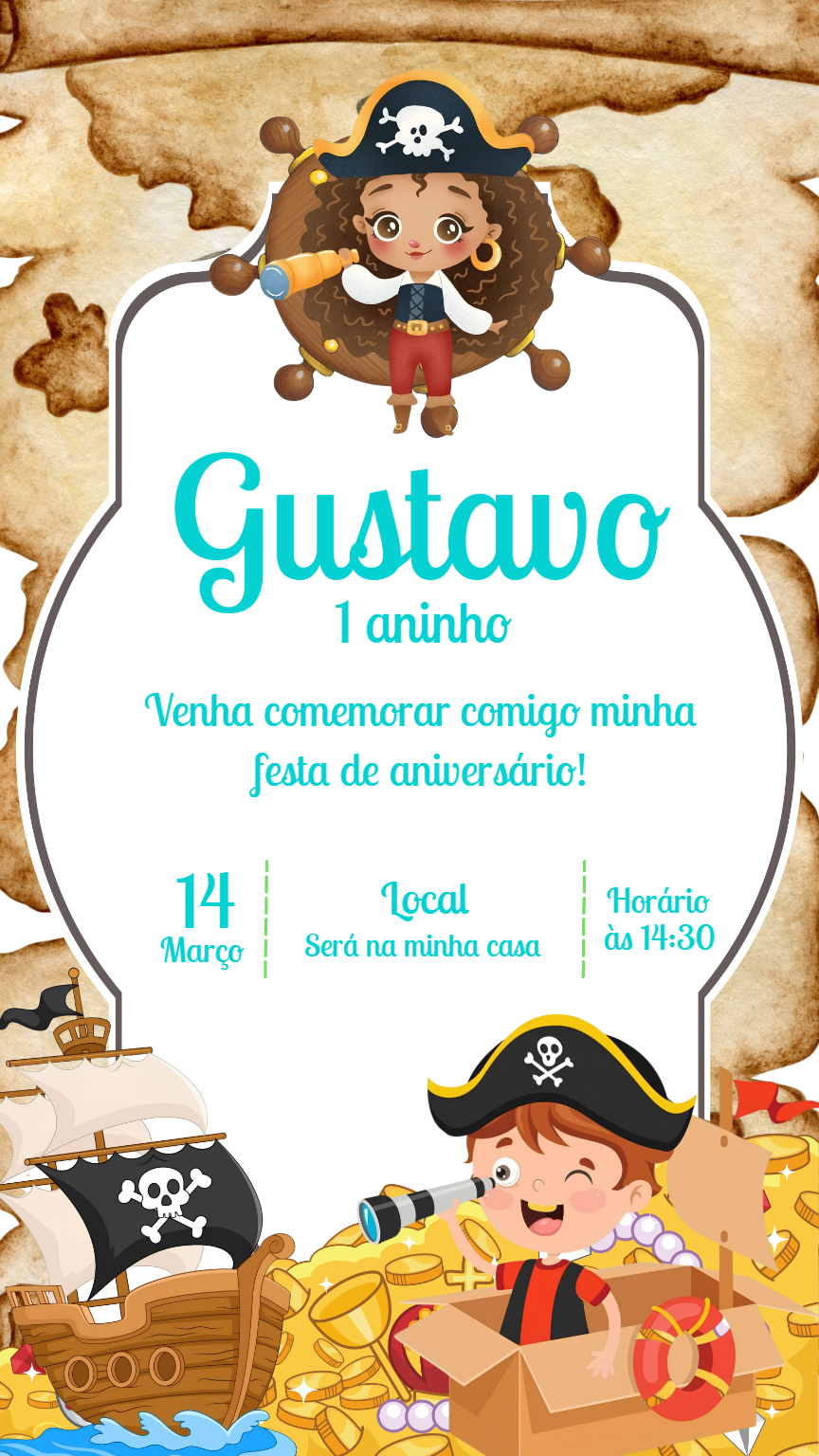 Convite de Aniversário Pirata Infantil para Editar Online Convite de Aniversário Pirata Infantil para Editar Online