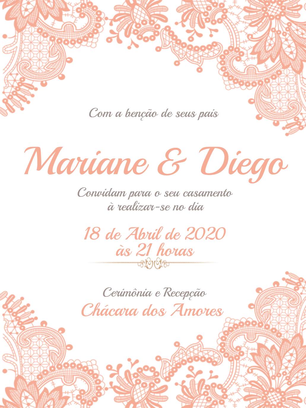 Convite de Casamento Renda Rosa Romântico para Editar Online Convite de Casamento Renda Rosa Romântico para Editar Online