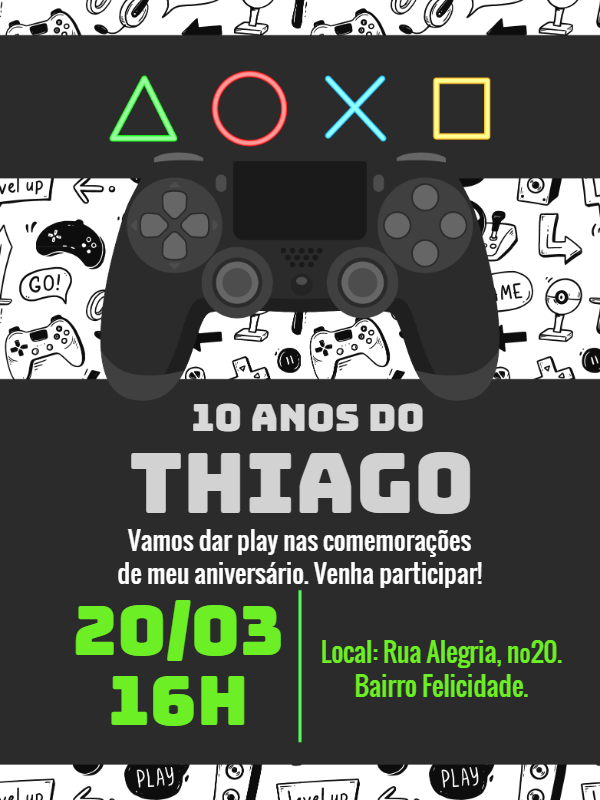 Convite Aniversário Videogame Controle para Editar Online Convite Aniversário Videogame Controle para Editar Online